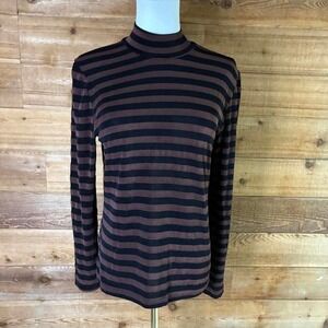 Y2K Brown and black striped long sleeve mock neck top